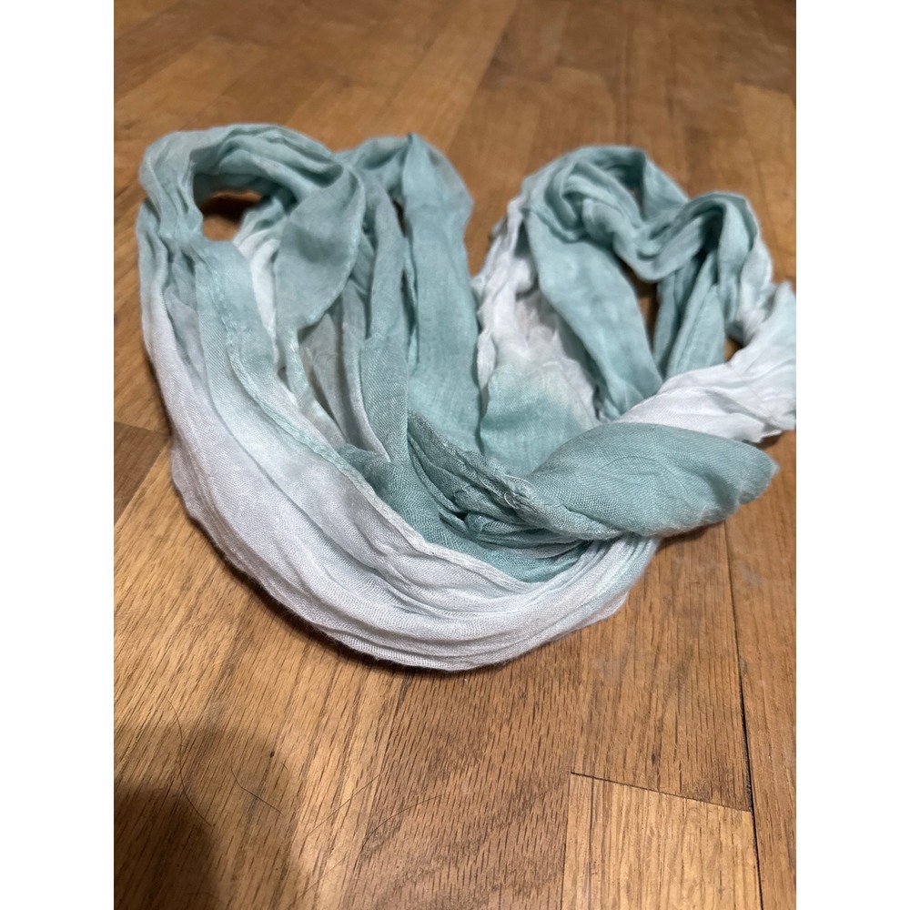 Ombre Seafoam Green White Sheer Gauze Infinity Scarf Lightweight Loop Scarf Pair